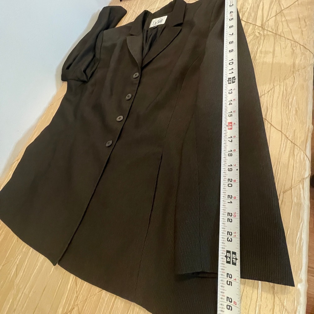 Le Suit Blazer Women 18 Black Polyester Rayon Pinstripe Four Button Front - Picture 8 of 8